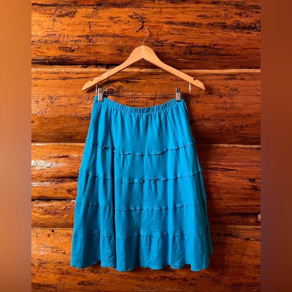Soft Surroundings Teal A-Line Tiered Cotton Skirt - Picture 3 of 4